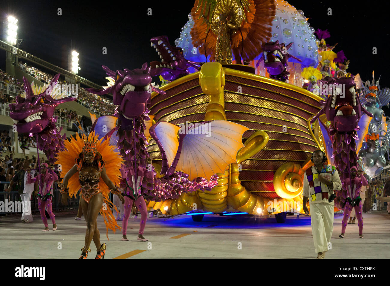 Woman leads Colourful Float During Carnival Parade Rio de Janeiro Brazil Stock Photo