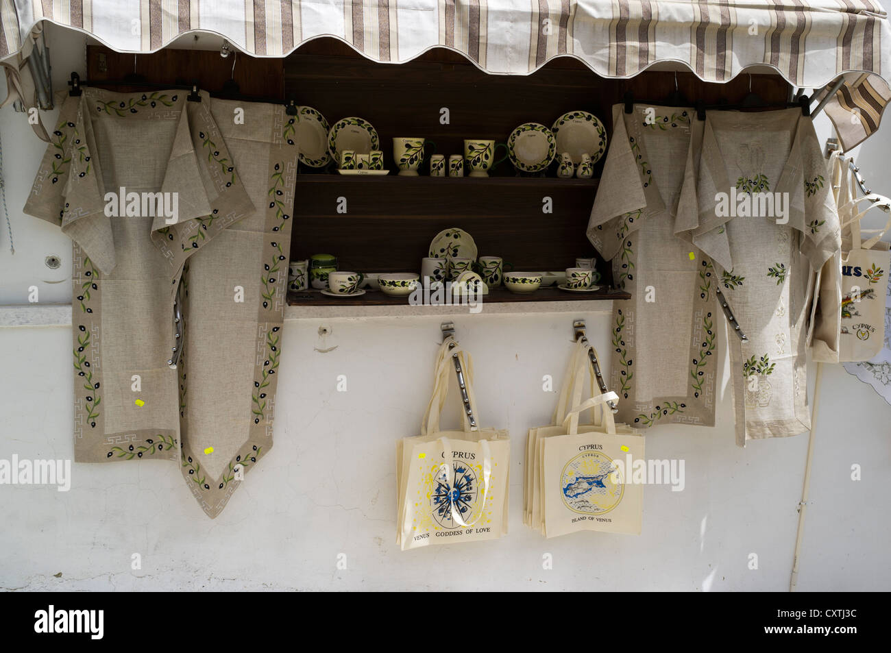 dh TROODOS CYPRUS Cyprus lace craftwork displayed and souvenirs for