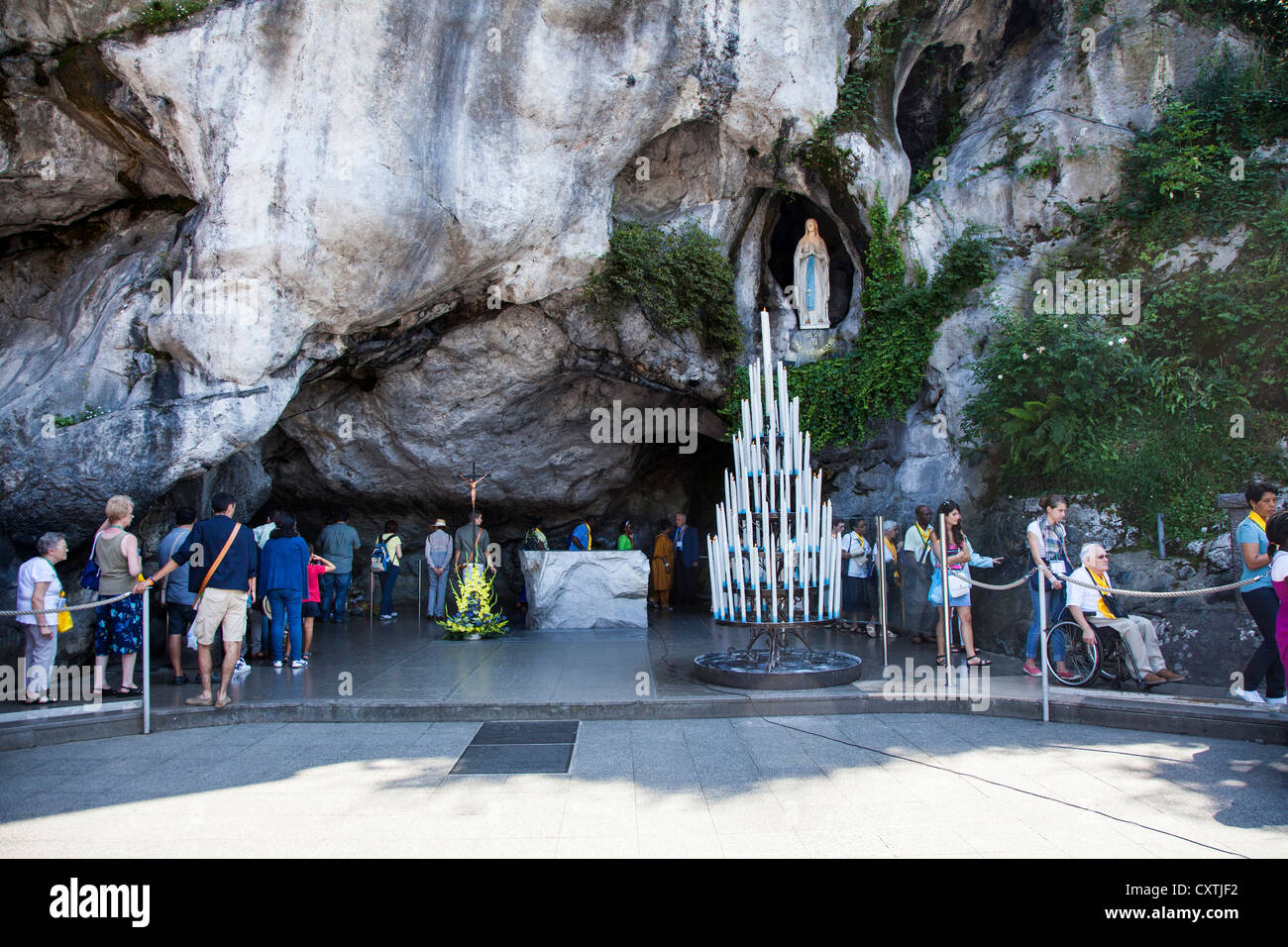 Sanctuary of Lourdes with pilgrims, Hautes Pyrenees, France Stock Photo