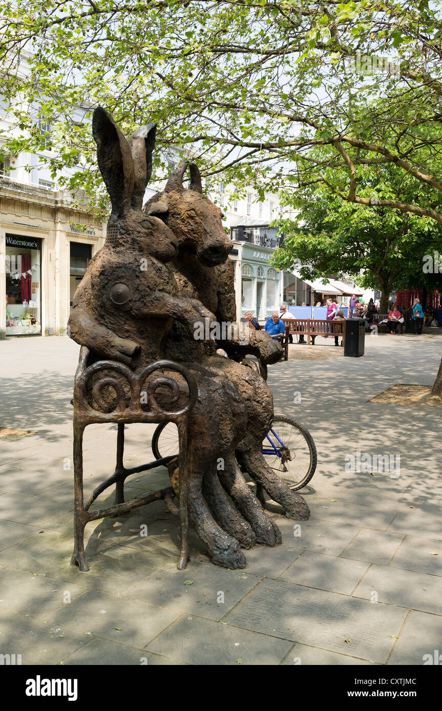 dh The Promenade CHELTENHAM GLOUCESTERSHIRE The Minotaur and the Hare bronze sculpture by Sophie Ryder england statue Stock Photo