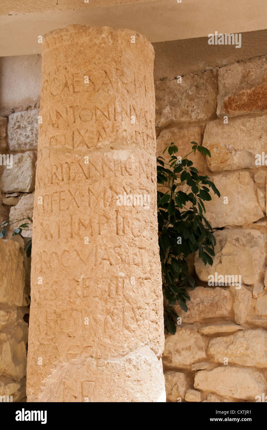 VI Milestone Roman EsbousLivias Road, Mount Nebo Museum, Jordan Stock