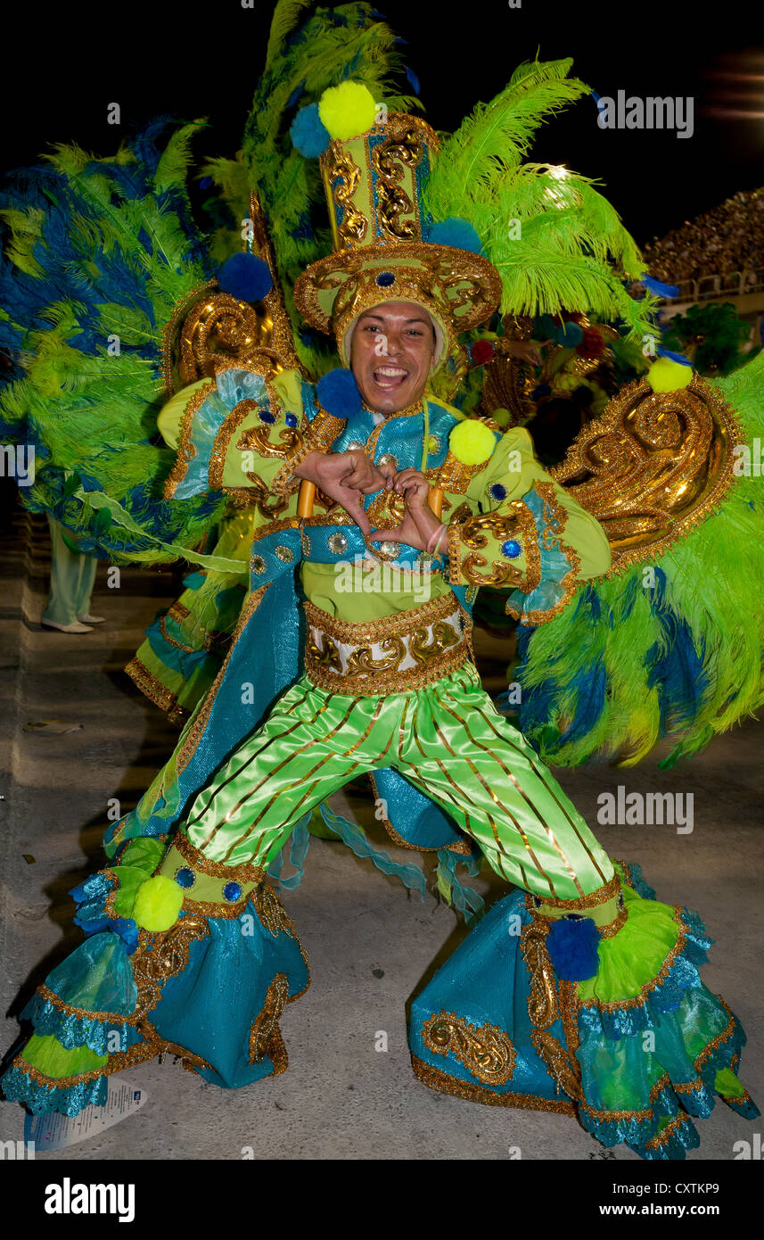 Man in Green Costume during Carnival Parade Rio de Janeiro Brazil Stock Photo