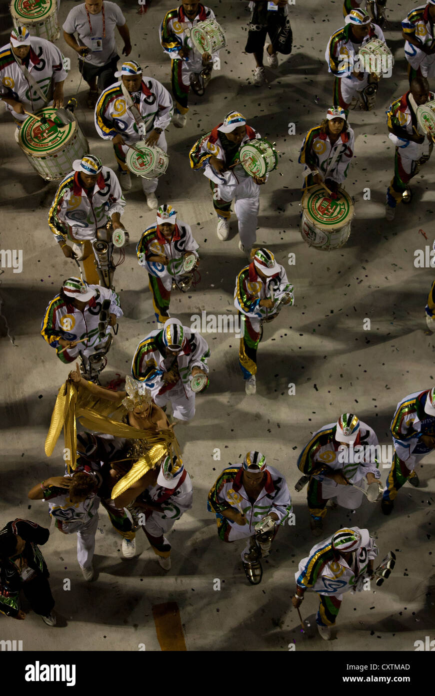 Woman carried by the Drummers during Carnival Parade Rio de Janeiro Brazil Stock Photo