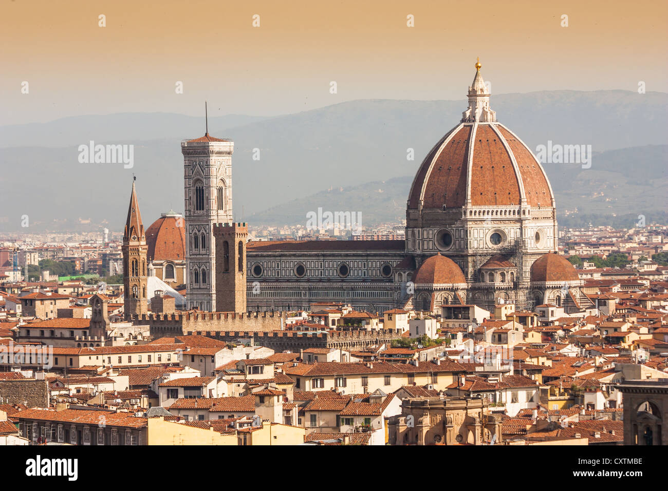 Panoramic view from Piazzale Michelangelo in Florence - Italy Stock Photo