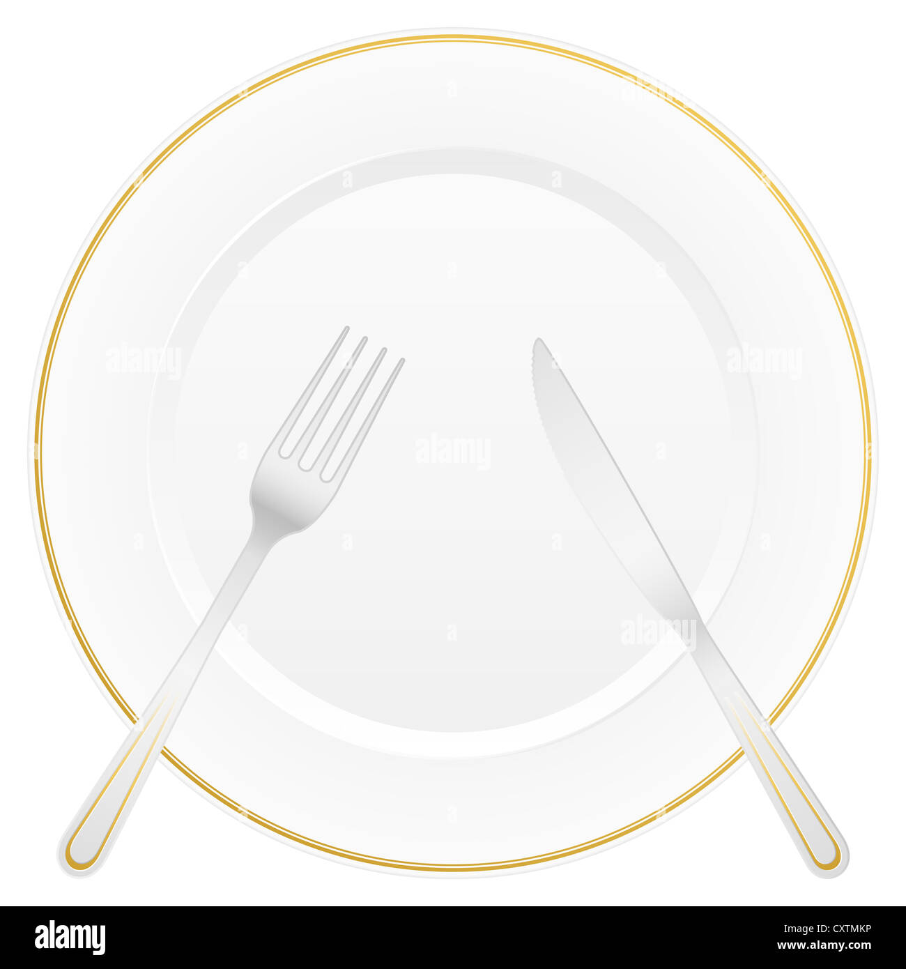 Empty white plate with knife and fork. Vector illustration Stock Photo ...
