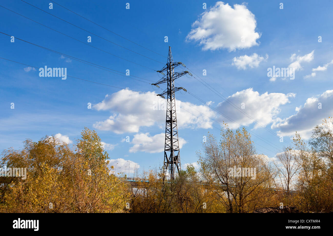 High voltage electricity pylon over blue sky Stock Photo - Alamy