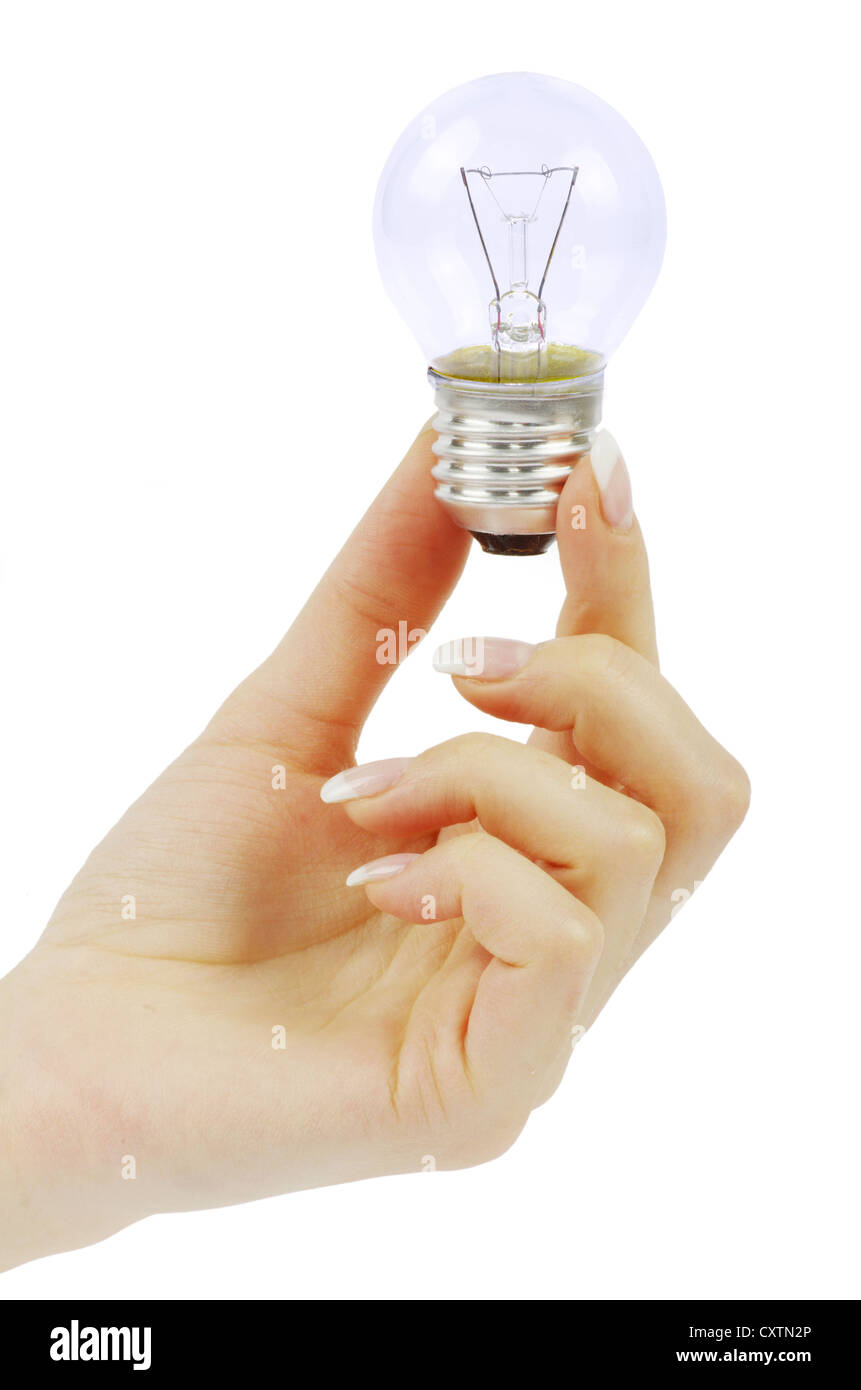 hand holding bulb isolated on white background Stock Photo - Alamy