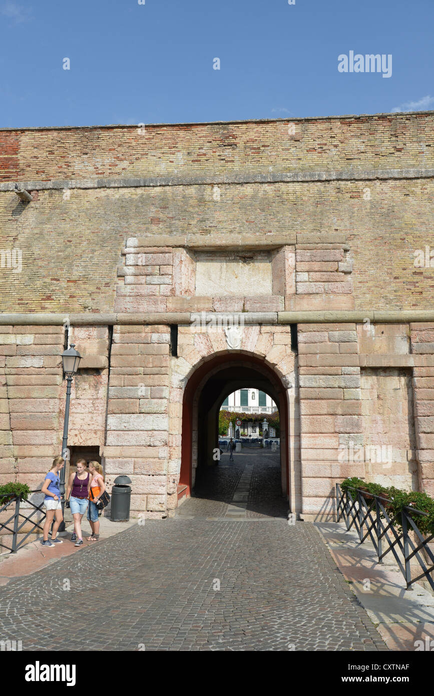 Fortifications gate, Peschiera del Garda, Lake Garda, Verona Province, Veneto Region, Italy Stock Photo
