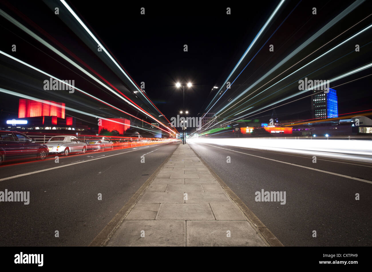 Night Time Traffic on Waterloo Bridge, London Stock Photo