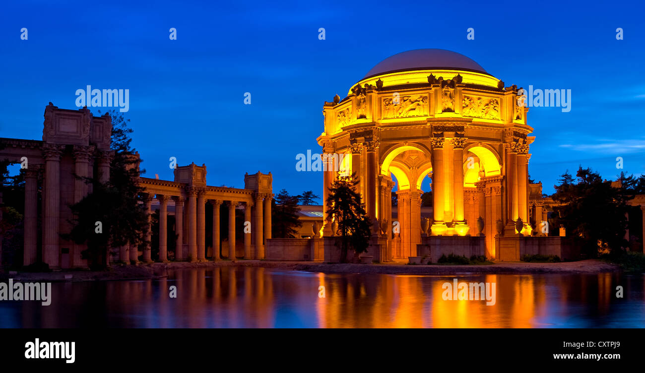 Palace of Fine Arts at night, San Francisco, California, USA Stock Photo