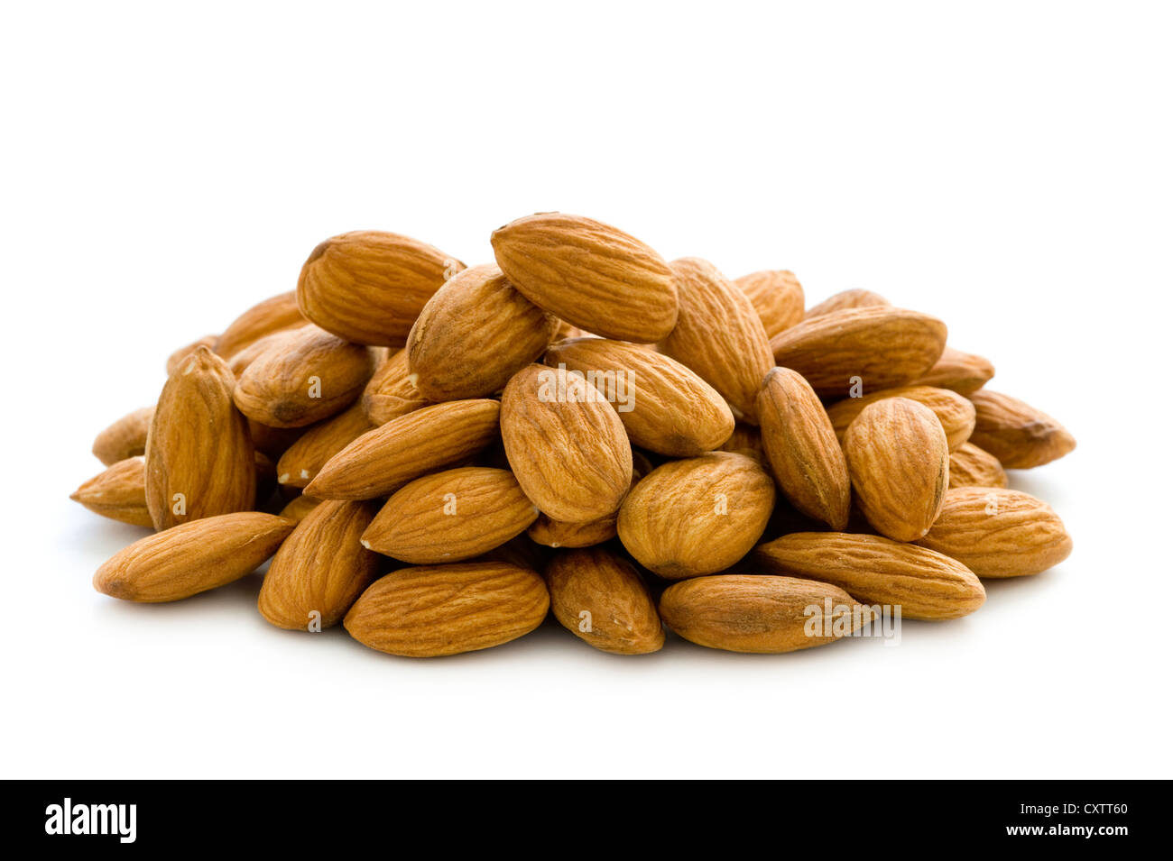 shelled whole almond nuts isolated on a white background Stock Photo