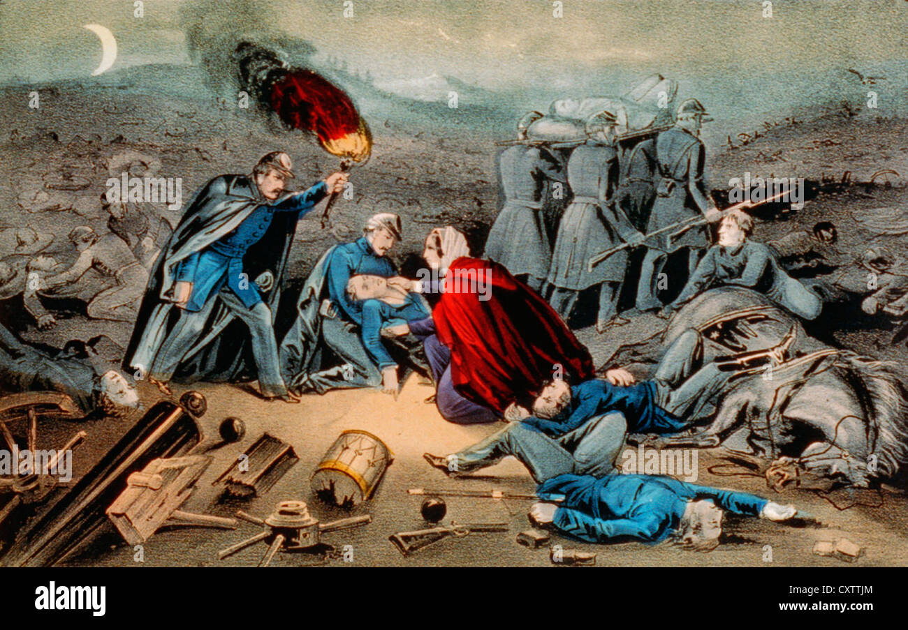 The night after the battle, surveying the carnage, USA Civil War 1862 Stock Photo