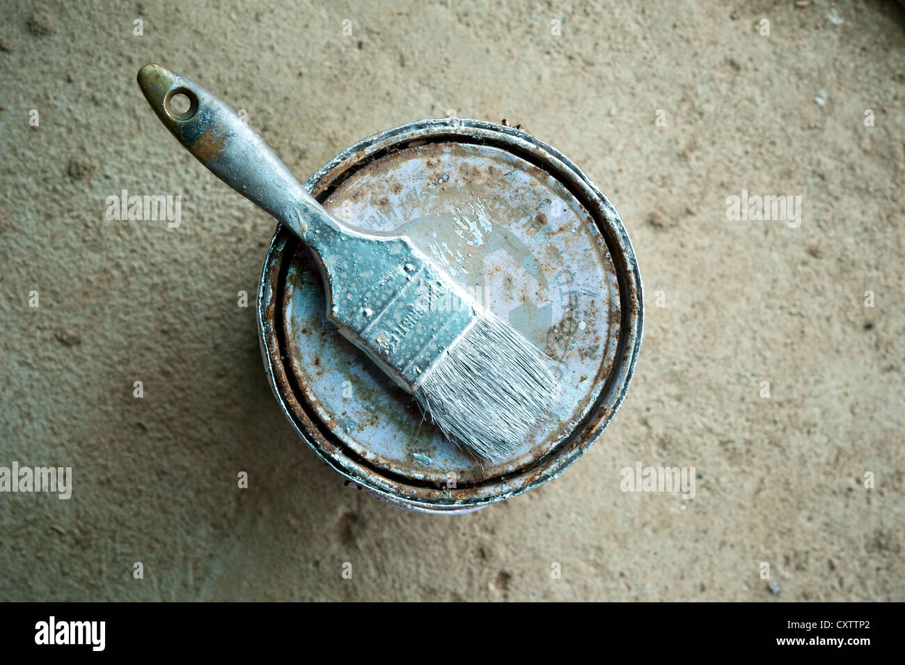 silver paint with paint brush Stock Photo