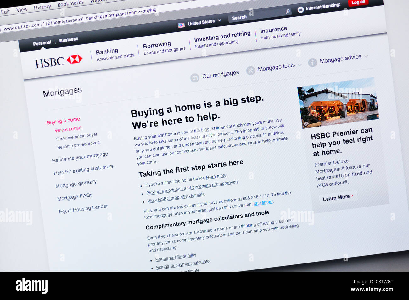 HSBC bank website - online banking and mortgages Stock Photo