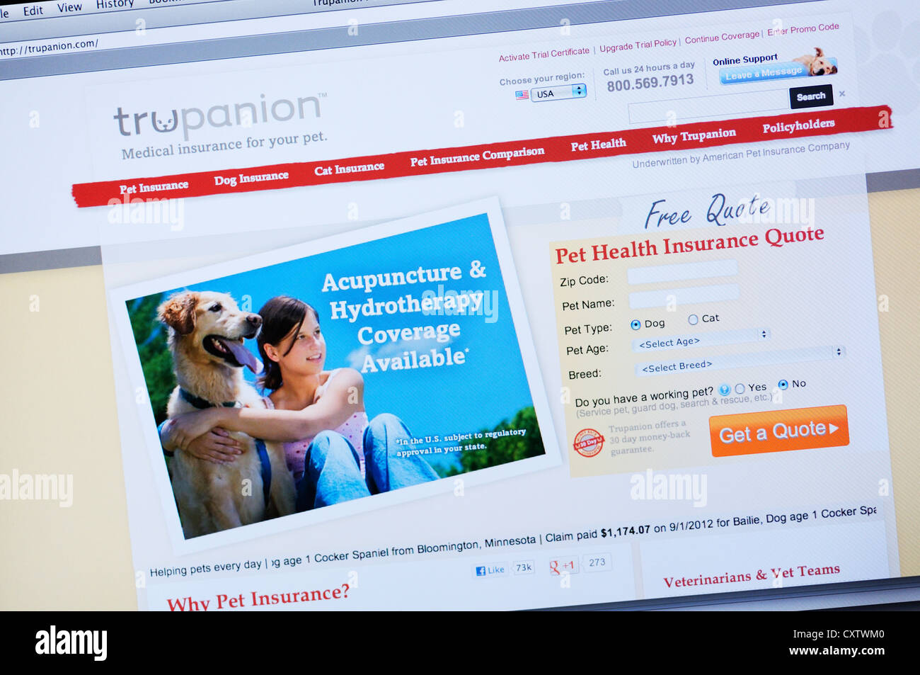 Trupanion website - pet health insurance Stock Photo