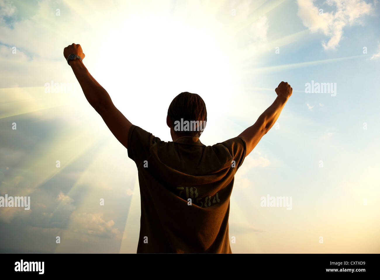 Man on the sky background. Concept design Stock Photo - Alamy