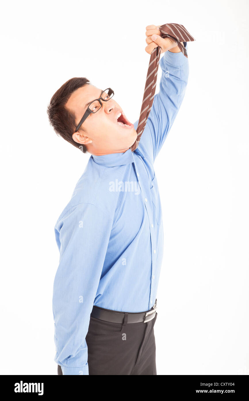 depression businessman tighten the tie Stock Photo