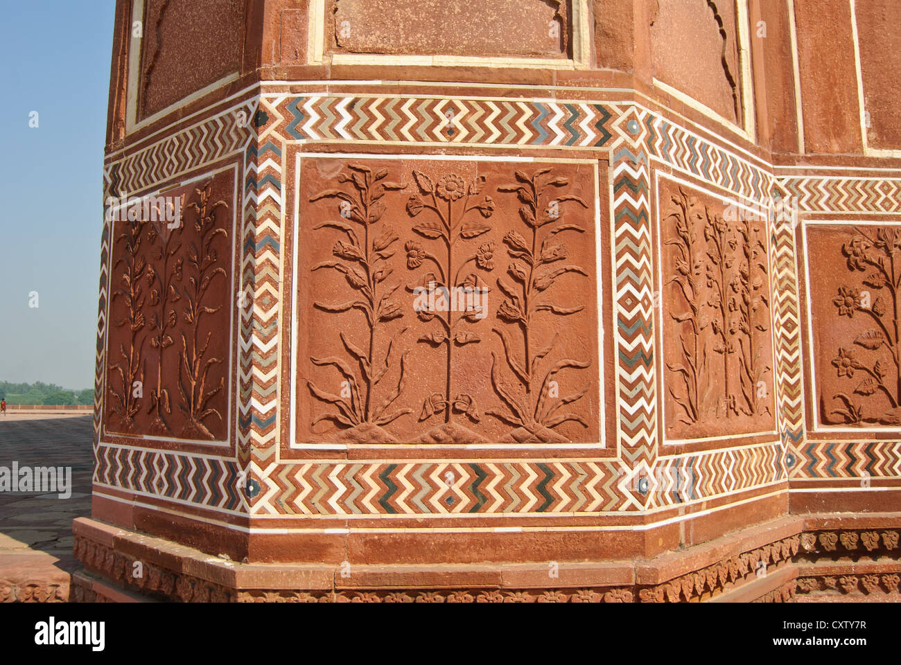 Red sandstone decoration in Taj Mahal area. Stock Photo
