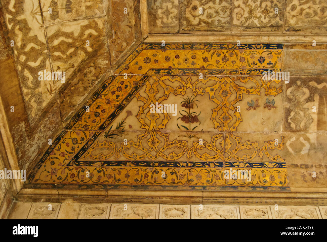 The remaining gold on the roof of one of the buildings in Agra Fort Stock Photo