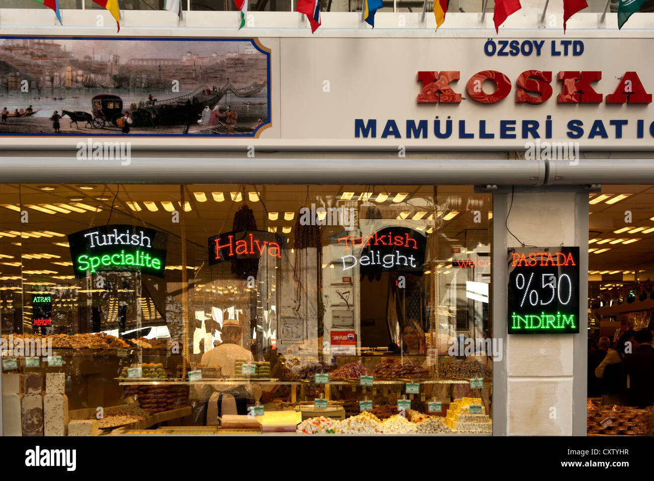 Shop of the Koska Confectionery chain for Turkish sweets, Istanbul,Turkey Stock Photo