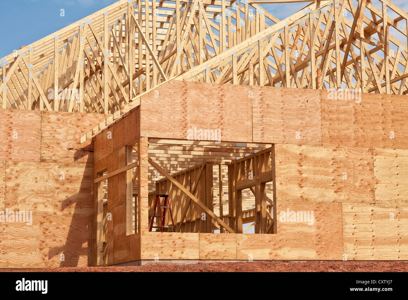 New construction of a wooden building or house. Stock Photo
