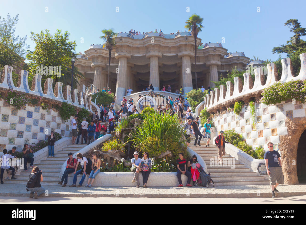 Barcelona, Spain. Entrance to Parc Güell, the UNESCO World Heritage ...