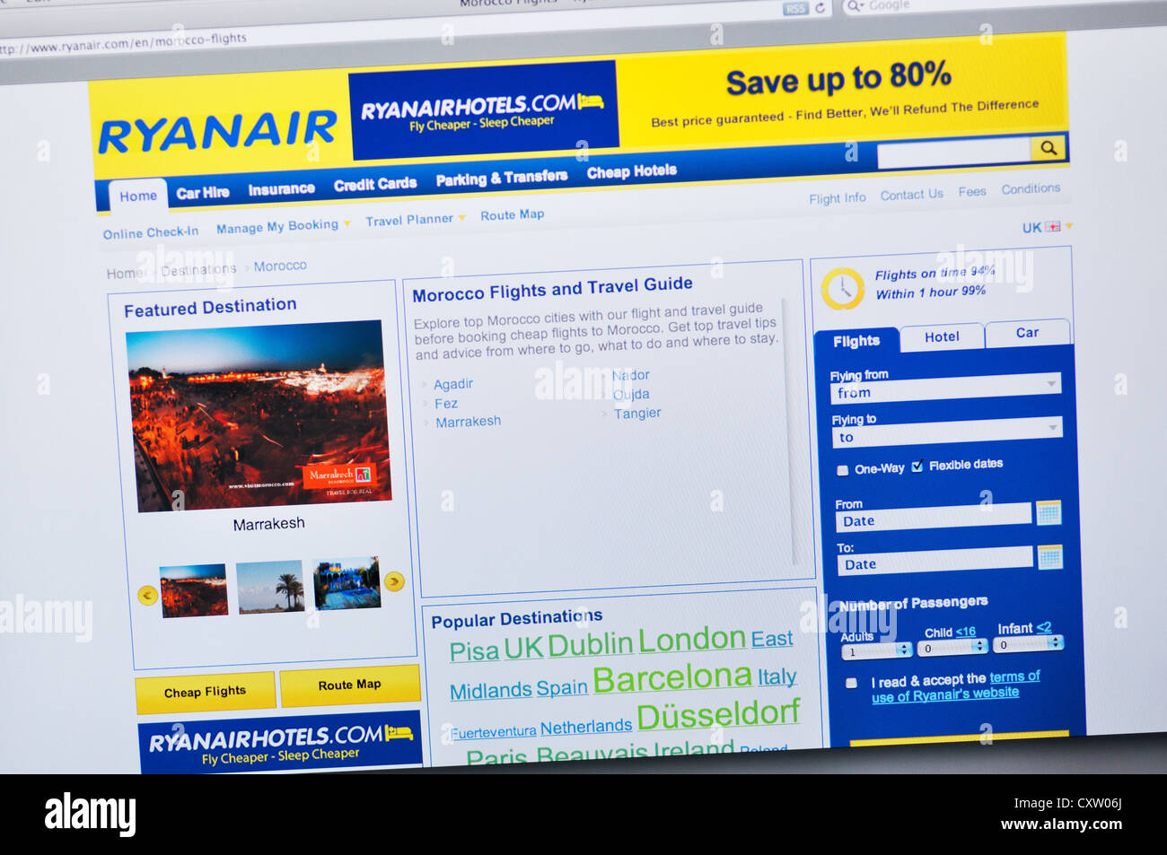 Ryanair budget airlines website - online flights Stock Photo