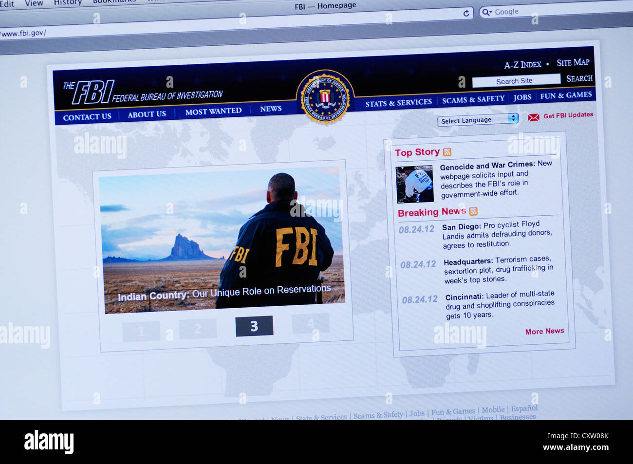 FBI website - Federal Bureau of Investigation Stock Photo