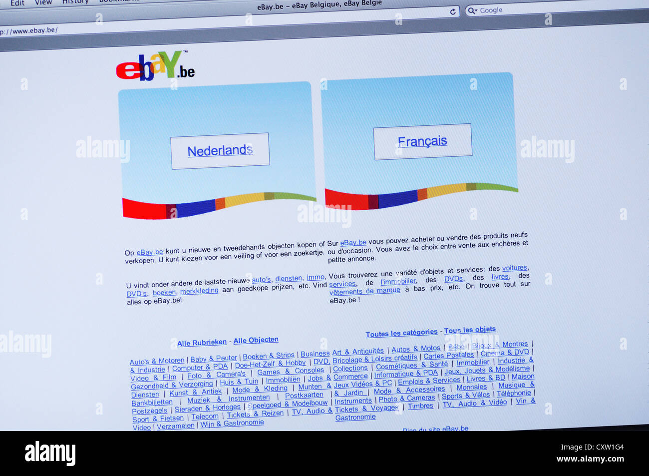 Ebay Belgium website Stock Photo