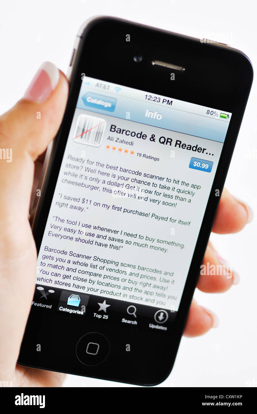 iPhone Barcode and QR reader app Stock Photo Alamy