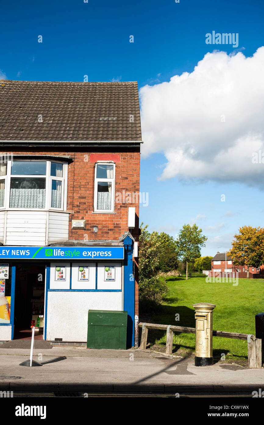 A post box, Chapel Street, KirkbyInAshfield, Nottinghamshire, painted