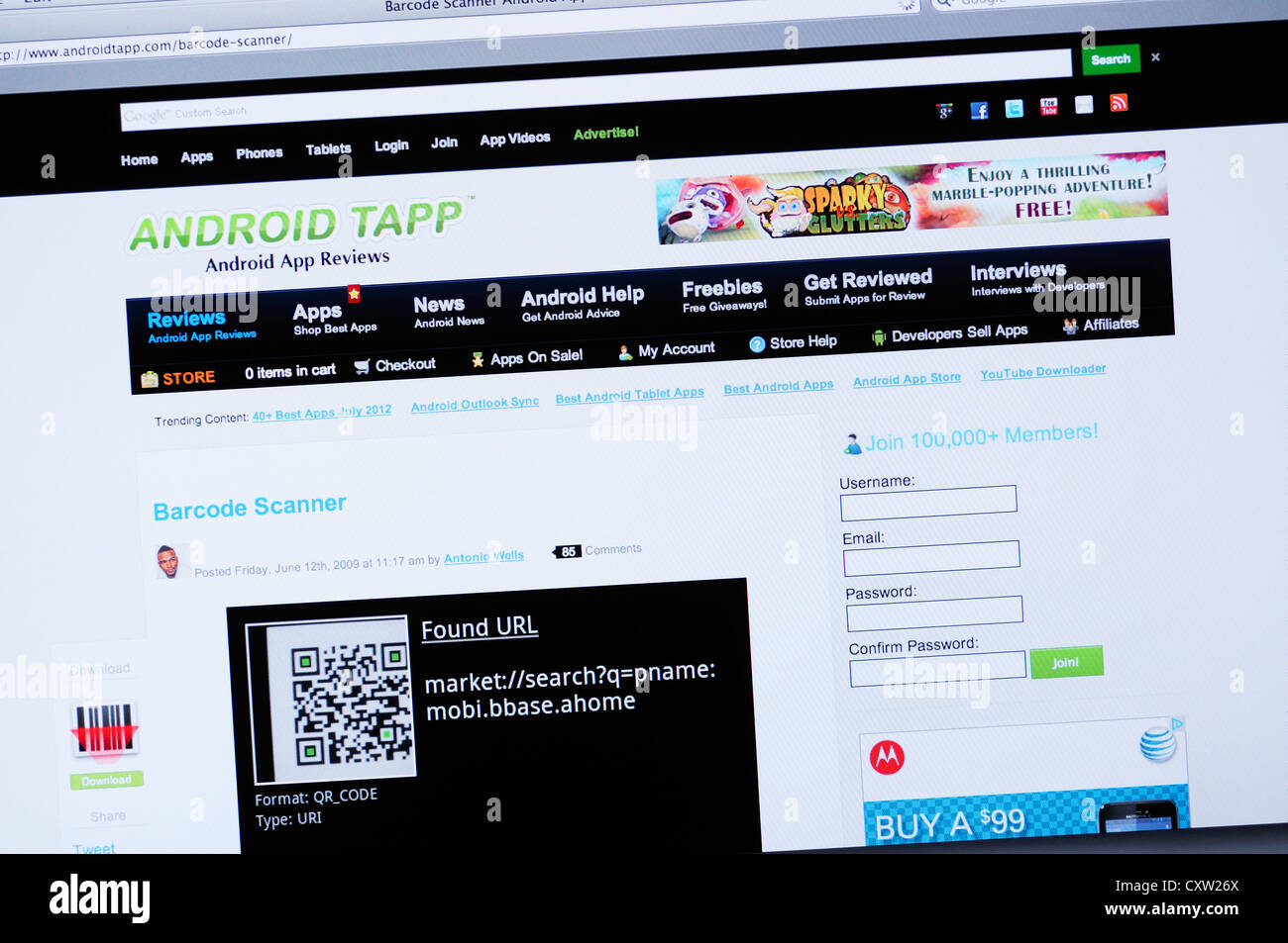 Android Tapp website Android barcode scanner app Stock Photo Alamy