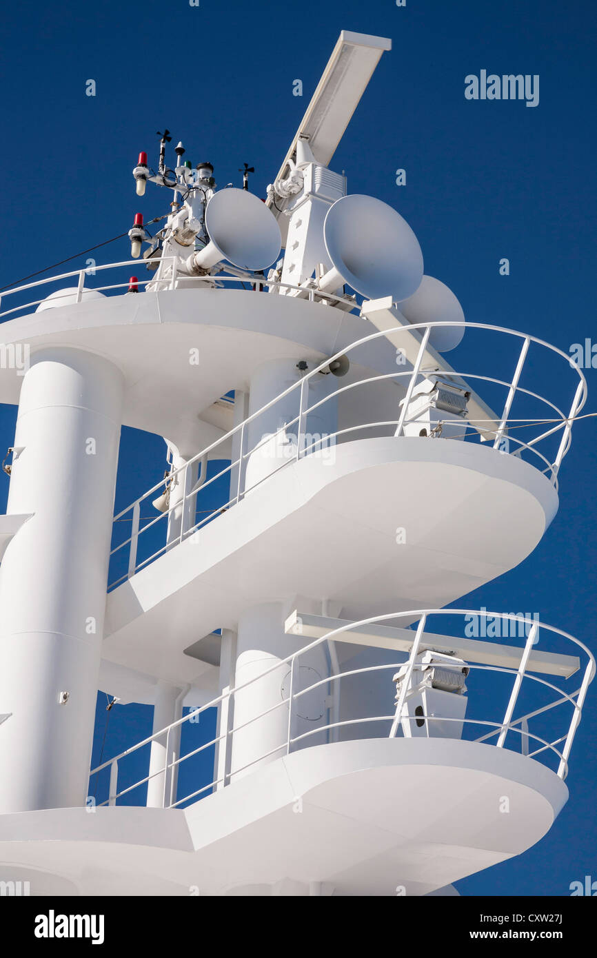 White Satellite Tower, Royal Caribbean International, Radiance of the Seas Cruise Ship Stock Photo
