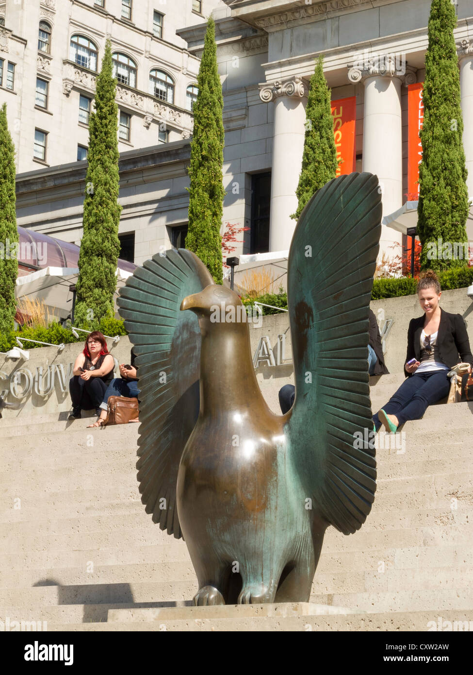 Bird of Spring in Robson Square and Vancouver Art Gallery, Vancouver, BC,Canada Stock Photo