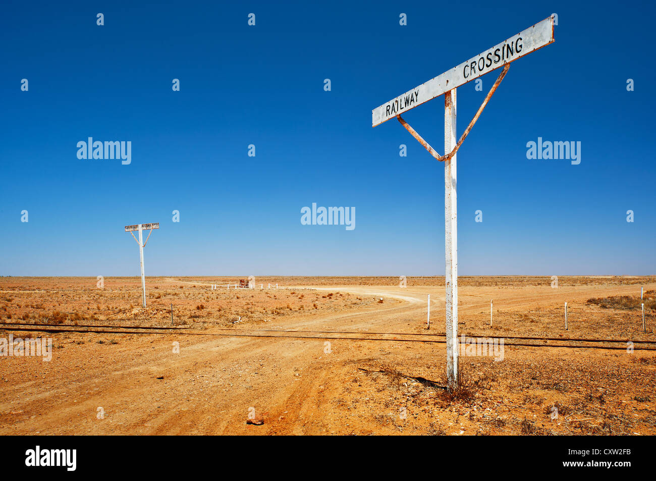 Old Railway Crossing In South Australia's desert. Stock Photo