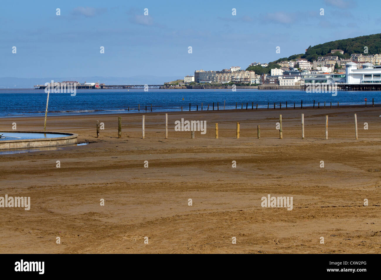 WestonsuperMare beach and sea front view towards the Old Pier