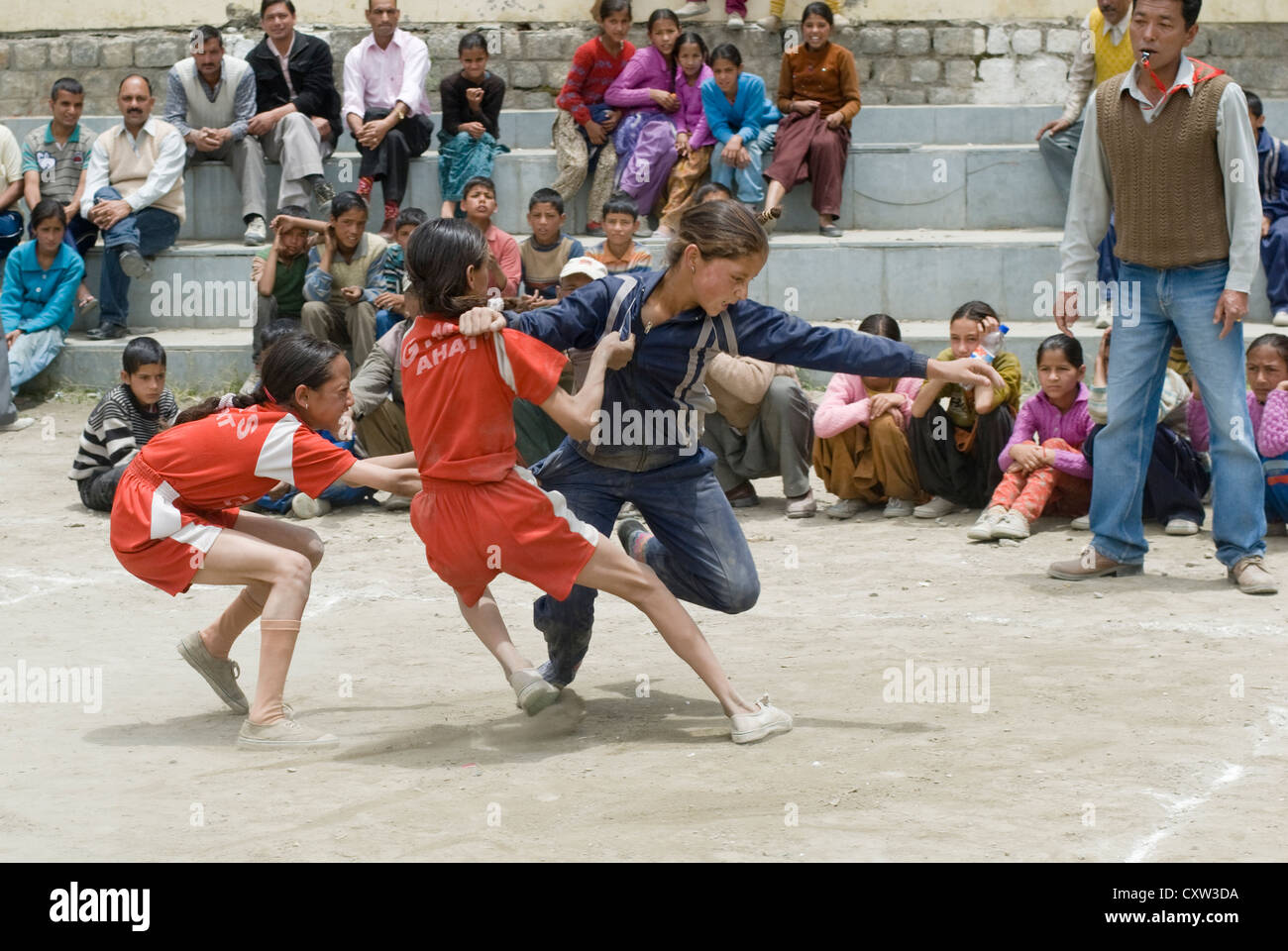 Girls from different schools compete at Kabaddi in Keylong, North India Stock Photo