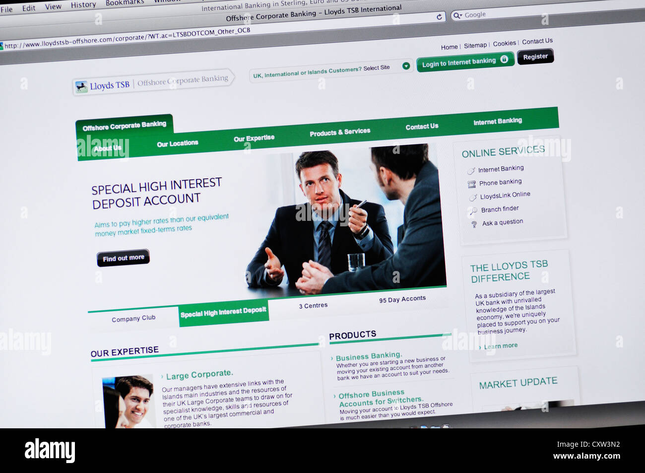 Lloyds website - online offshore banking Stock Photo