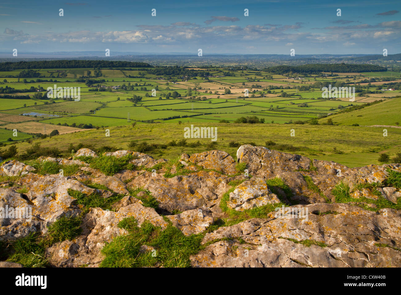 View from Crook Peak in Somerset, part of the Wessex Walk Stock Photo