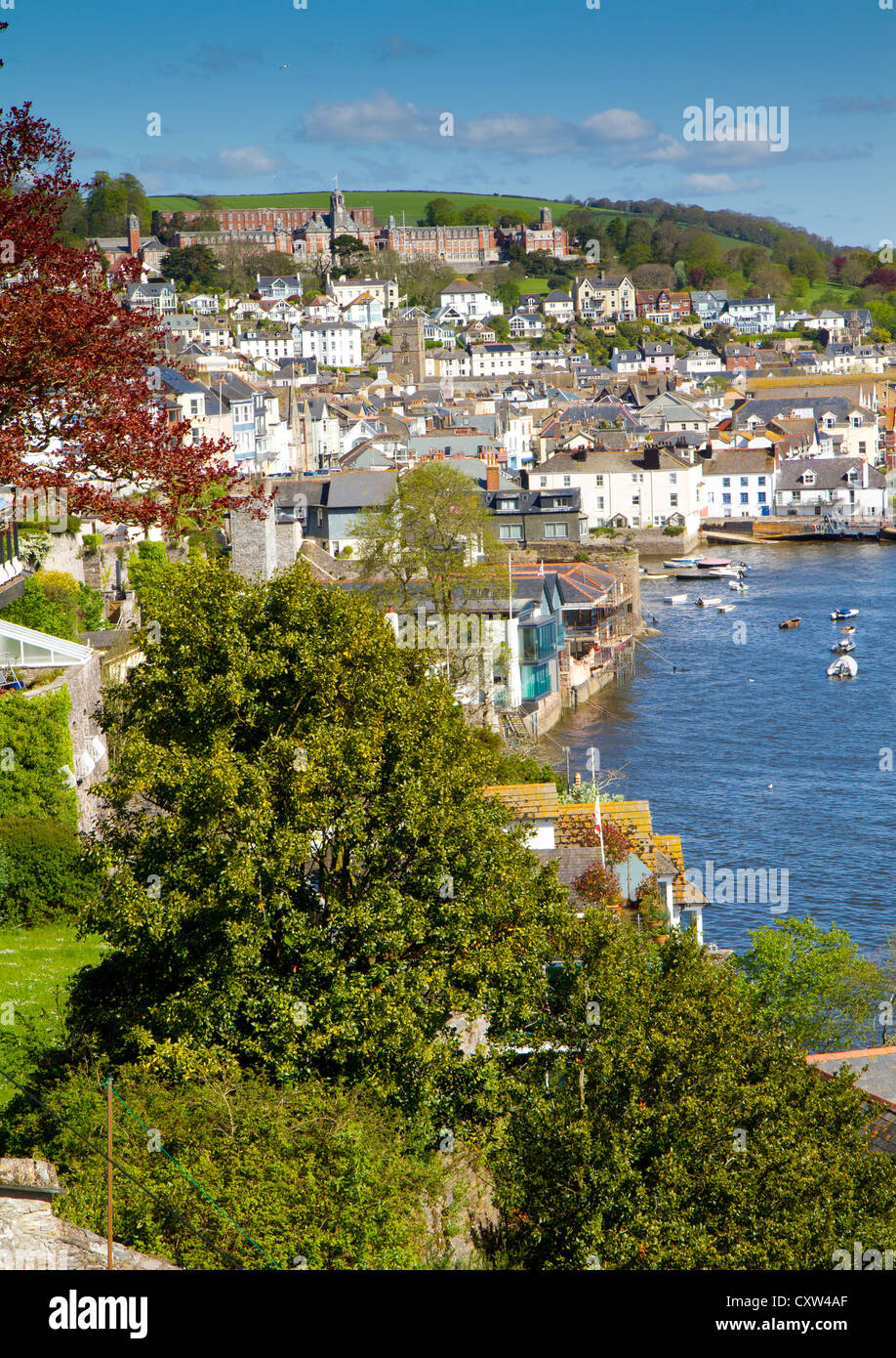 Dartmouth in Devon.  This historic tourist destination is also home to the Royal Naval College seen high on the hill Stock Photo