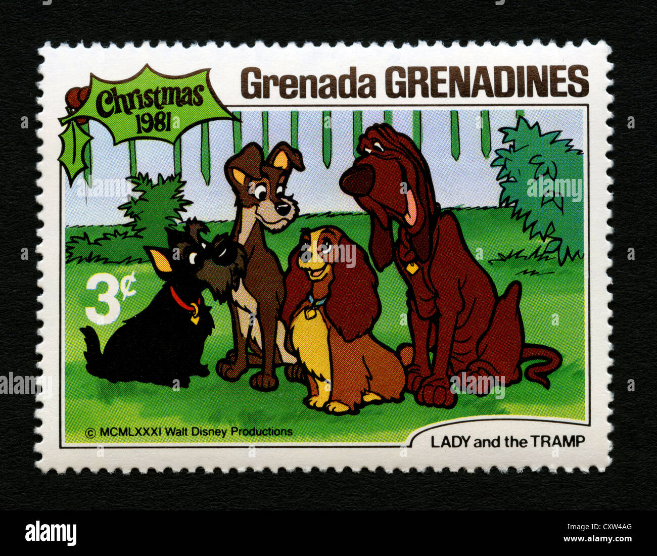 Grenada postage stamp - Lady and the Tramp Disney cartoon Stock Photo