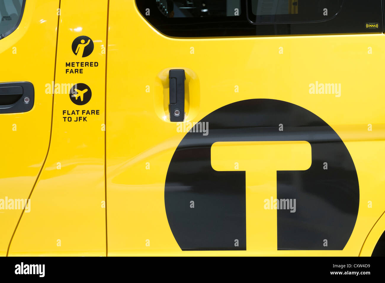 Detail of new Nissan van in livery of New York City (NYC) Taxi at Paris Motor Show 2012 Stock Photo