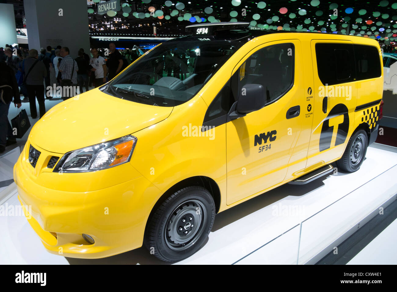New Nissan van in livery of New York City (NYC) Taxi at Paris Motor Show 2012 Stock Photo