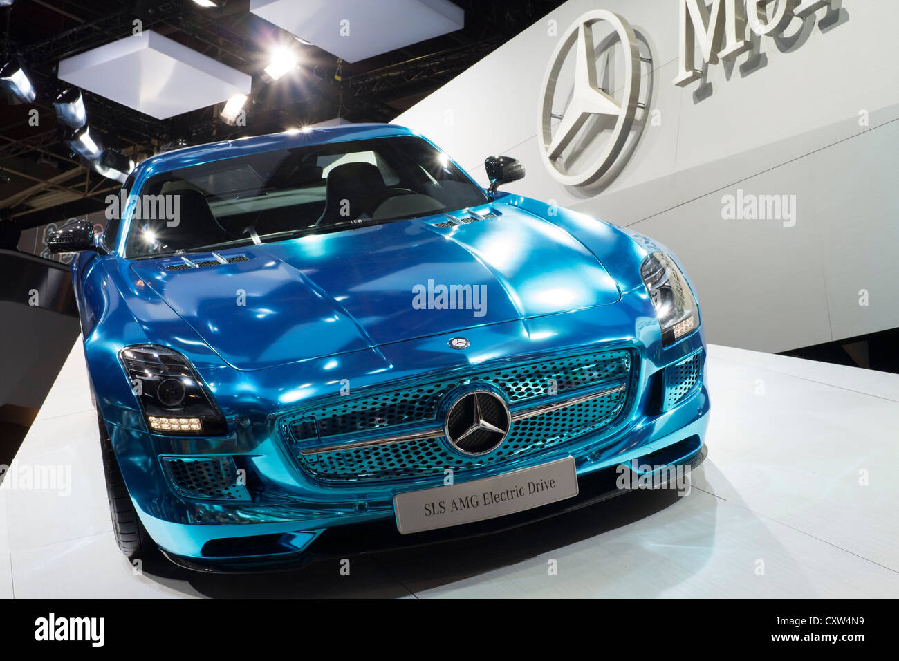 World premier of Mercedes Benz SLS AMG Electric Drive sportscar at Paris Motor Show 2012 Stock Photo