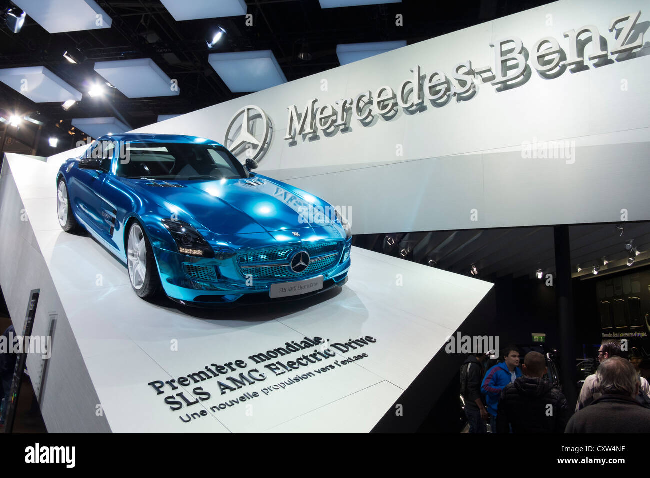 World premier of Mercedes Benz SLS AMG Electric Drive sportscar at Paris Motor Show 2012 Stock Photo
