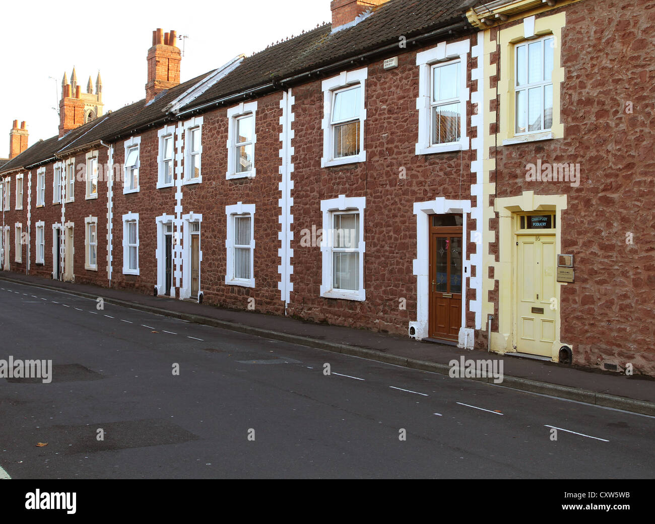 Row of traditional terraced houses in Bridgwater, Somerset Stock Photo