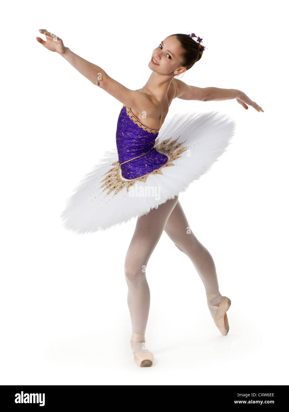 Teenage ballerina in purple and white tutu Stock Photo