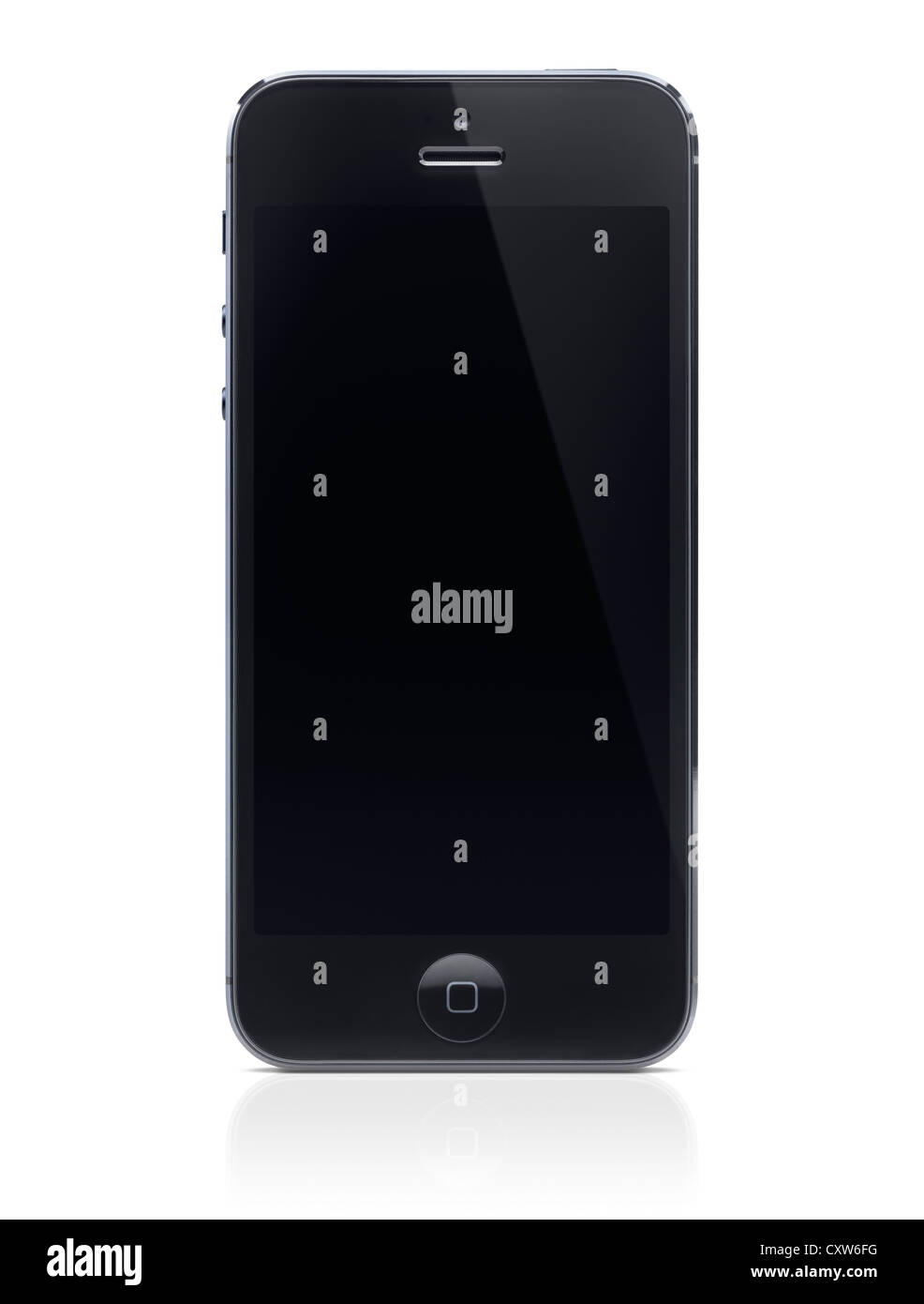 Apple iPhone 5 black with blank screen isolated on white background