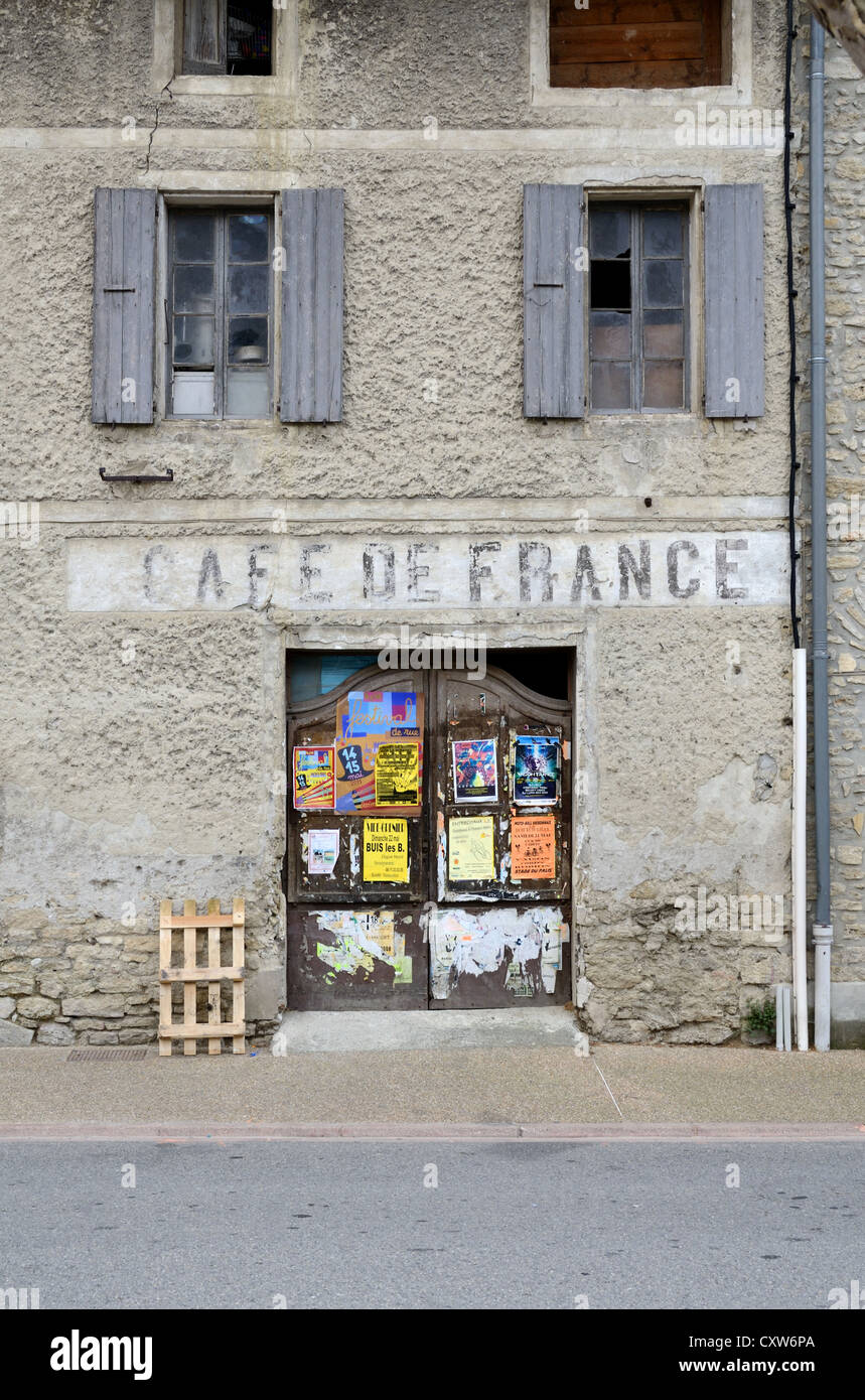 Closed Shut and Abandoned Bar or Café de FrancePavement Cafe Entrechaux