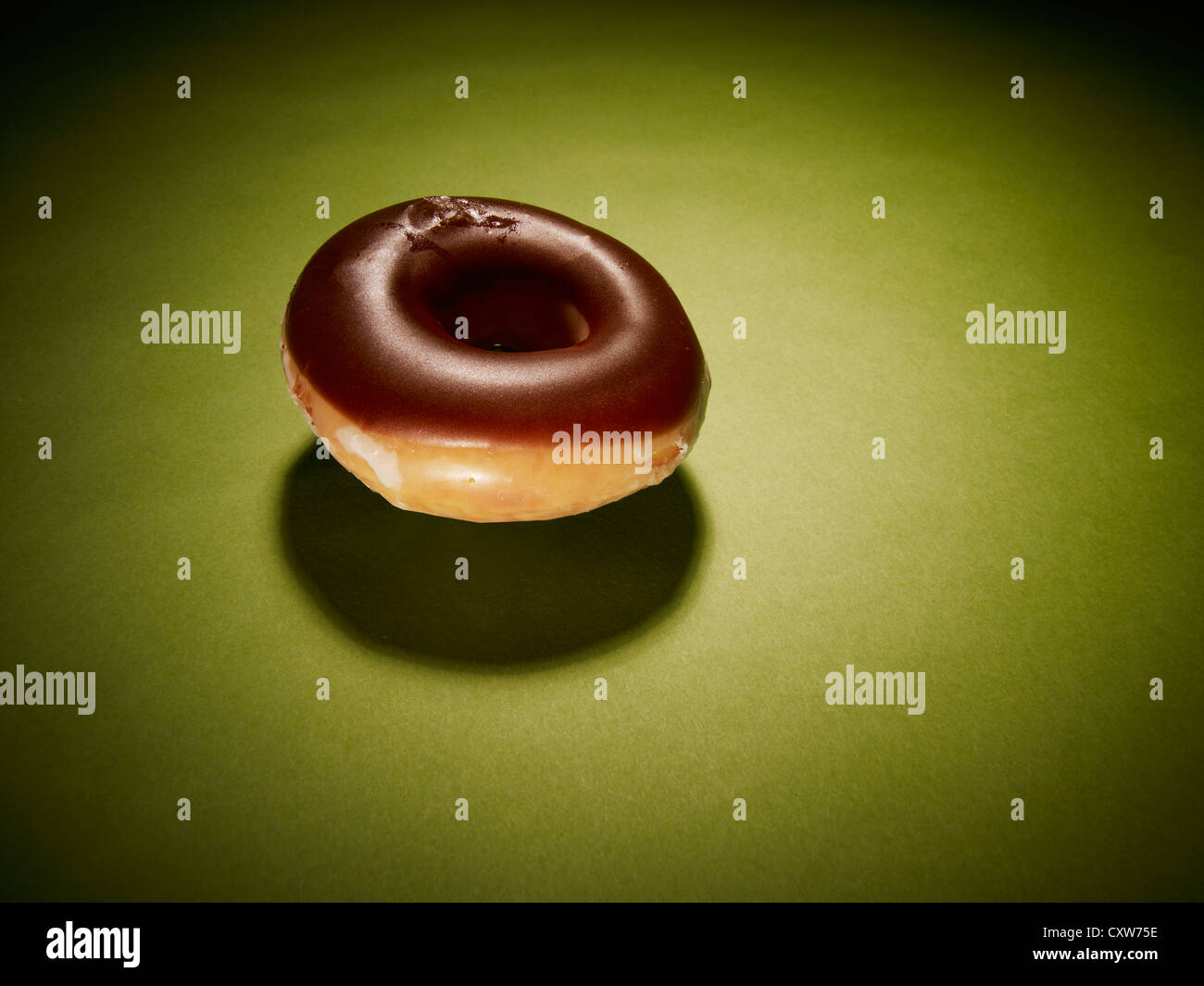 Shiny chocolate ring donut Stock Photo
